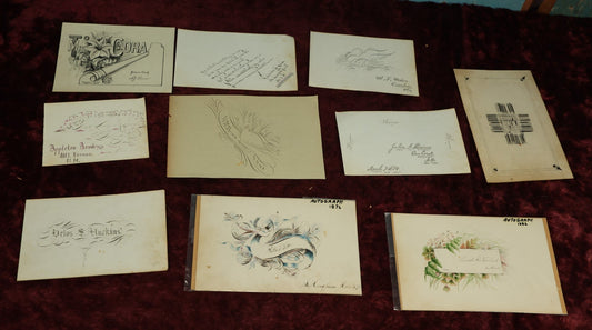 Lot 068 - Grouping Of Ten Assorted Pen And Ink Drawings, Autographs, And Signatures, Likely Out Of Autograph Album, Including Coloring And More, Circa 1880s