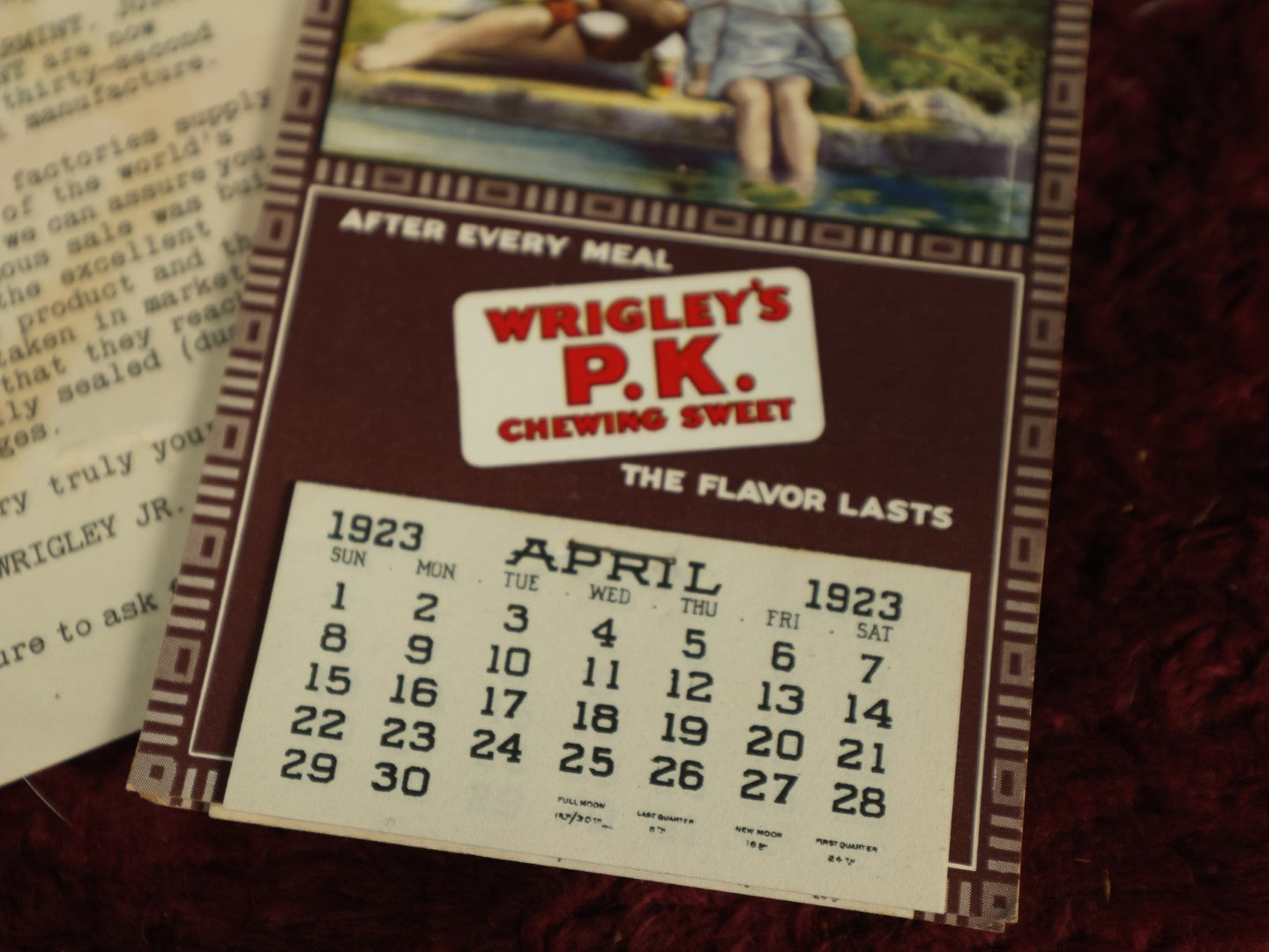 Lot 083 - Single Ephemera Piece, Wrigley's P.K. Chewing Sweet Gum Advertising Calendar For 1923, Starts On April Month, With Note Sheet