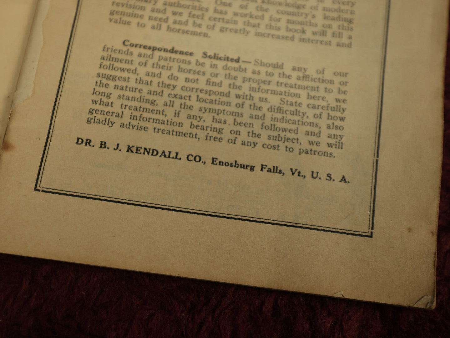 Lot 091 - Single Ephemera Booklet, "A Treatise On The Horse And His Diseases," 1936 Revised Edition, Published By Dr. B.J. Kendall Company