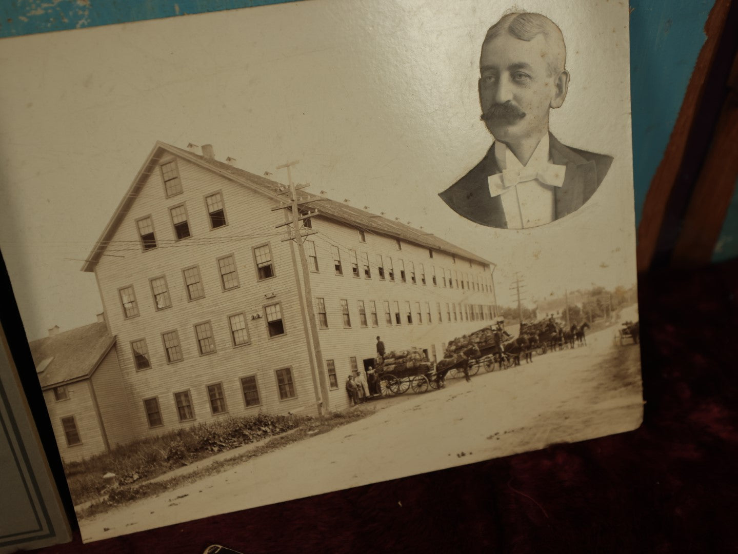 Lot 093 - Grouping Of Seven Boarded Photos Of Industrial And Railroad Buildings And Features, Railroad Bridge, Factories, Windmill, And More