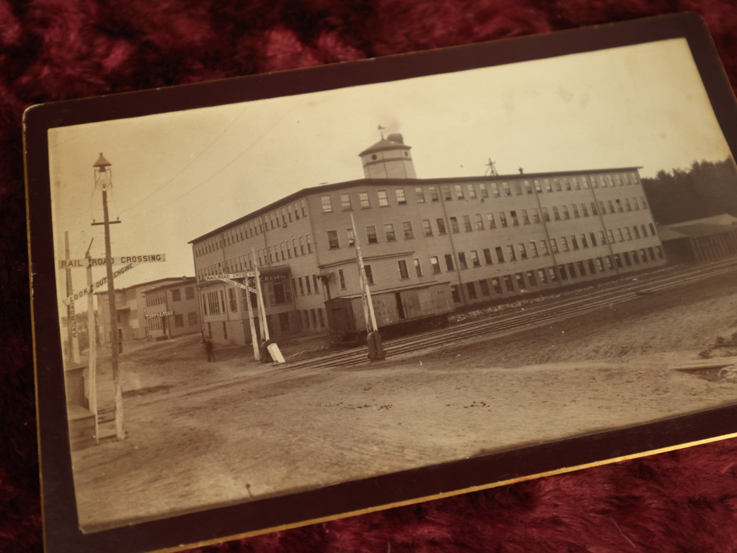 Lot 093 - Grouping Of Seven Boarded Photos Of Industrial And Railroad Buildings And Features, Railroad Bridge, Factories, Windmill, And More