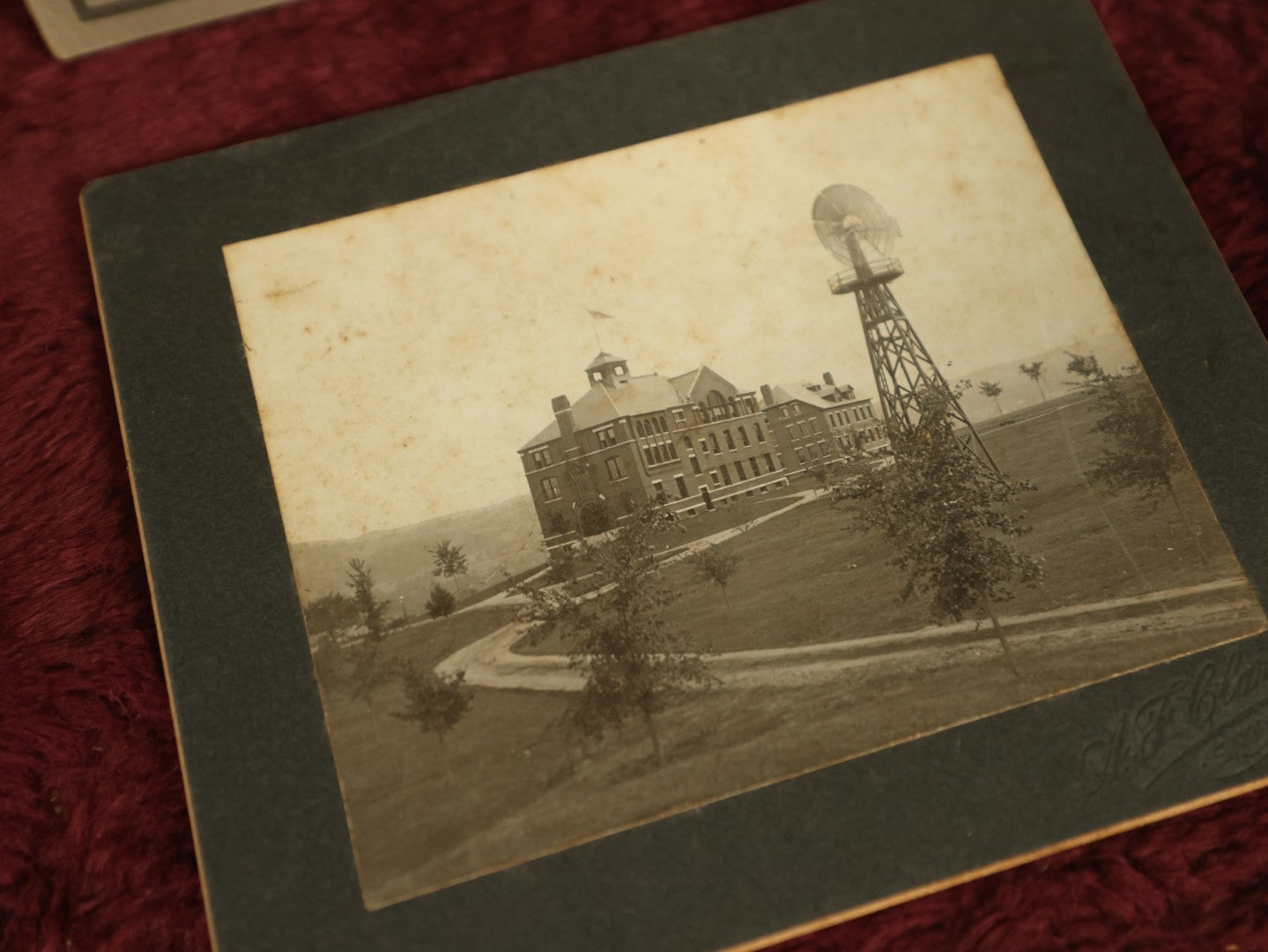 Lot 093 - Grouping Of Seven Boarded Photos Of Industrial And Railroad Buildings And Features, Railroad Bridge, Factories, Windmill, And More