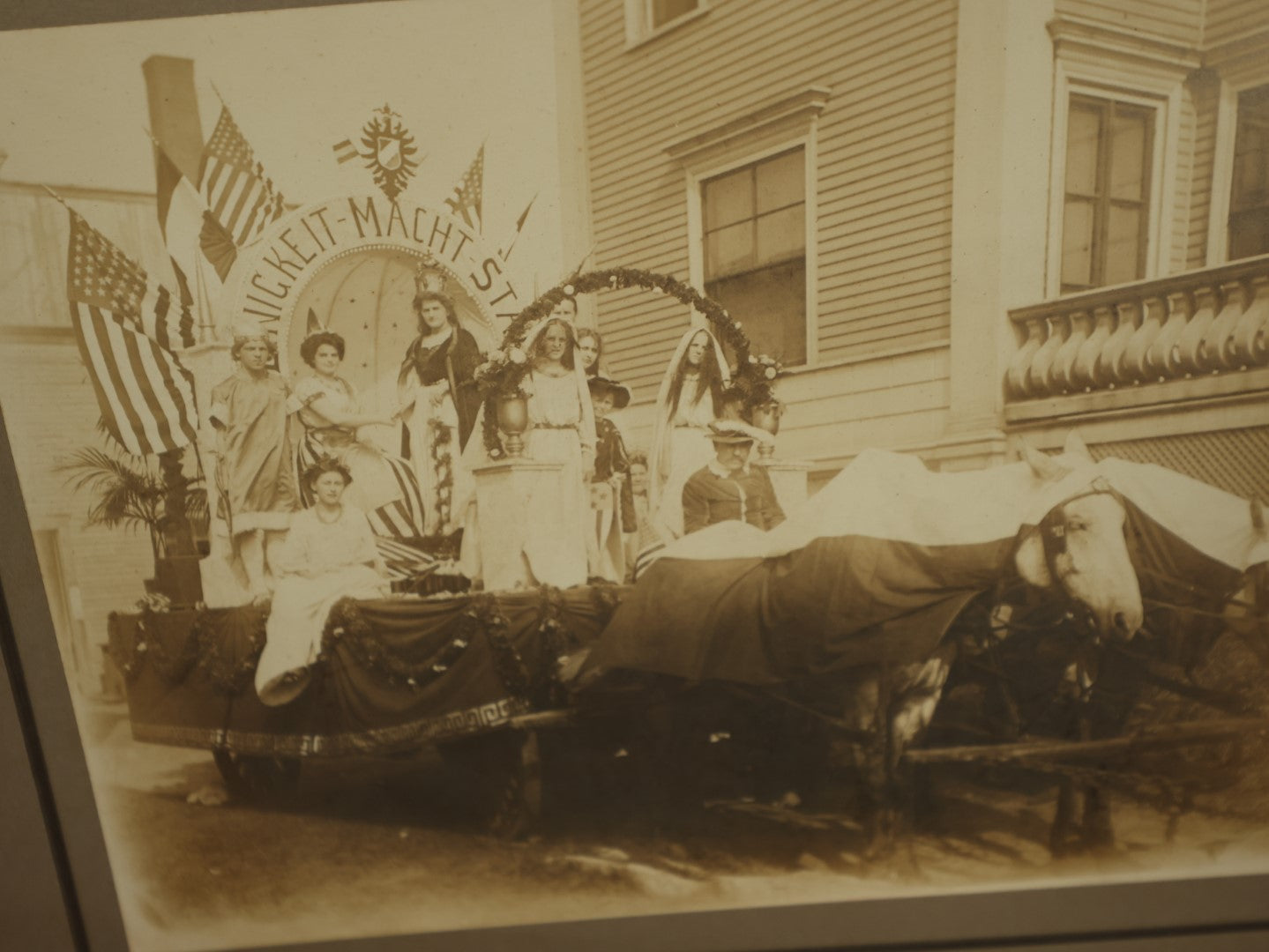 Lot 094 - Pair Of Boarded Photos, One Showing Women On A German American Parade Float, Other At Wedding