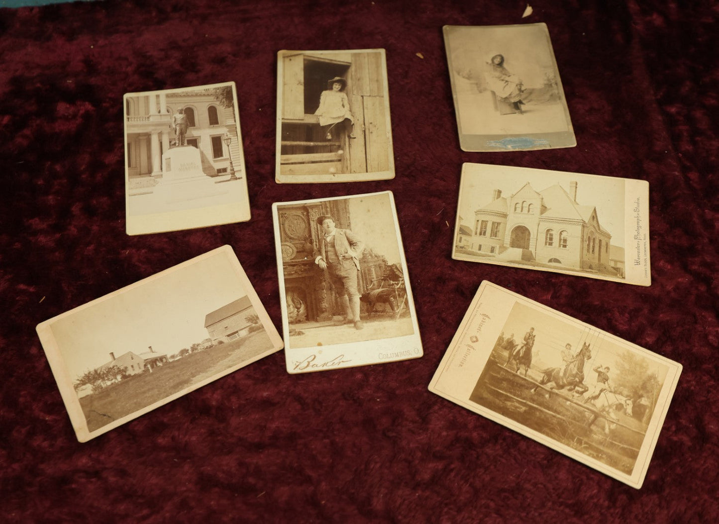 Lot 100 - Grouping Of Seven Cabinet Card Photographs, Including Possible Actress, Public Library, Dapper Gent, And Daniel Webster Statue