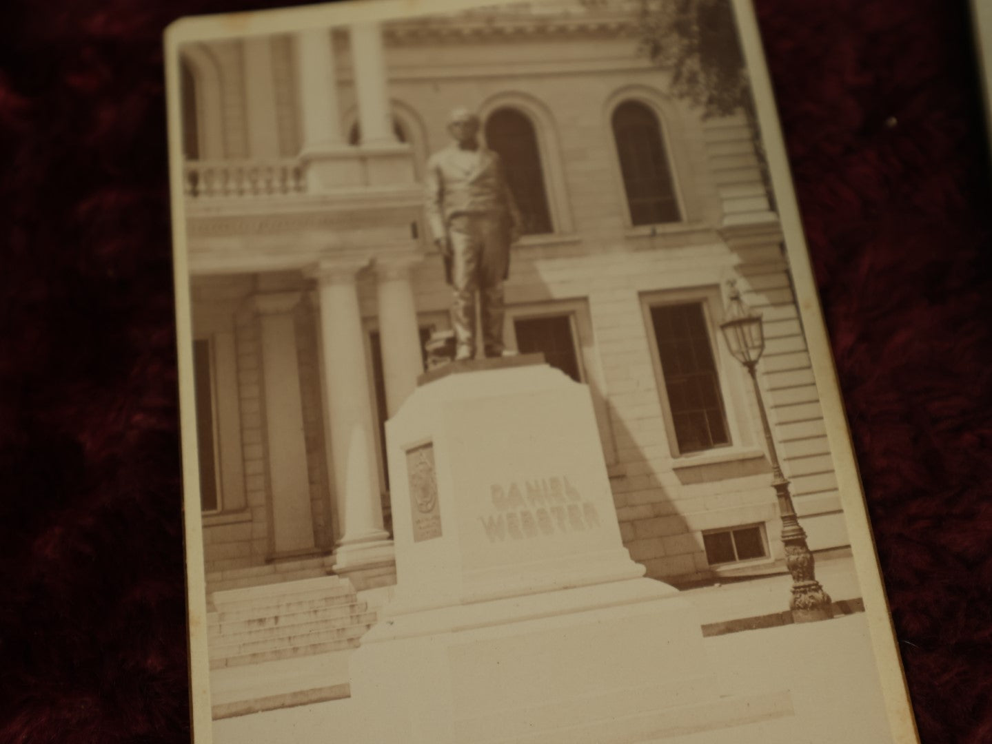 Lot 100 - Grouping Of Seven Cabinet Card Photographs, Including Possible Actress, Public Library, Dapper Gent, And Daniel Webster Statue