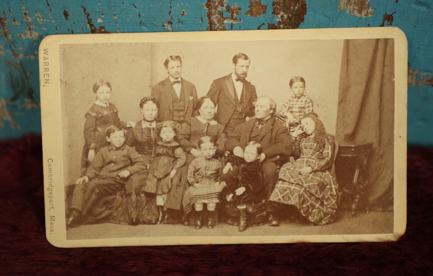 Lot 108 - Antique Carte De Visite C.D.V. Photograph Of A Group Of Twelve Family Members, J.P. Symic And Family, April 1870, Warren Photographer, Cambridgeport, Massachusetts