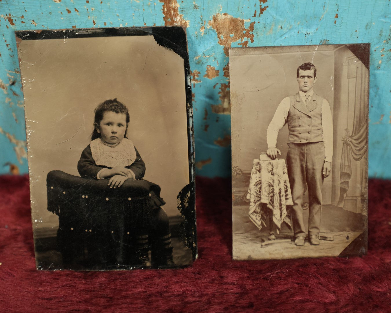 Lot 110 - Pair Of Tintype Photos, One Of Man With Unibrow, Other Of Young Toddler Girl