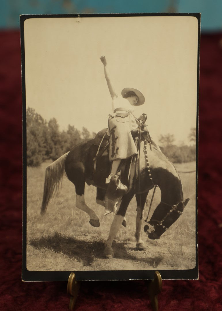 Lot 113 - Single Snapshot Photo, Cowgirl Rodeo On Horse Back