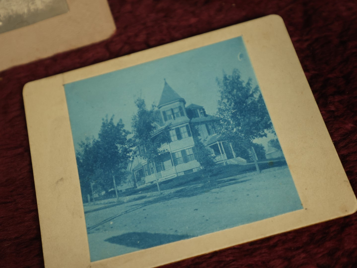 Lot 118 - Boarded Photo Grouping, Three Photos, One Depicting Sports Team Or Fraternity, Group Of Sixteen Men, A Cyanotype Of A House, And An Elderly Couple