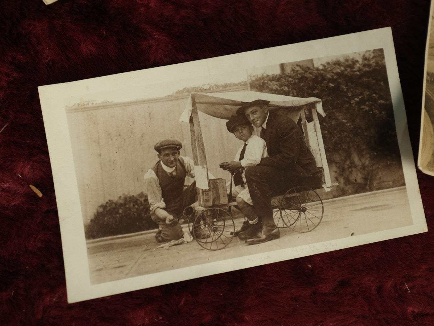 Lot 119 - Snapshot Grouping, Six Photos Of Men Being Men, Hunting, Smoking, Boxing, And Riding On A Teeny Tiny Little Car