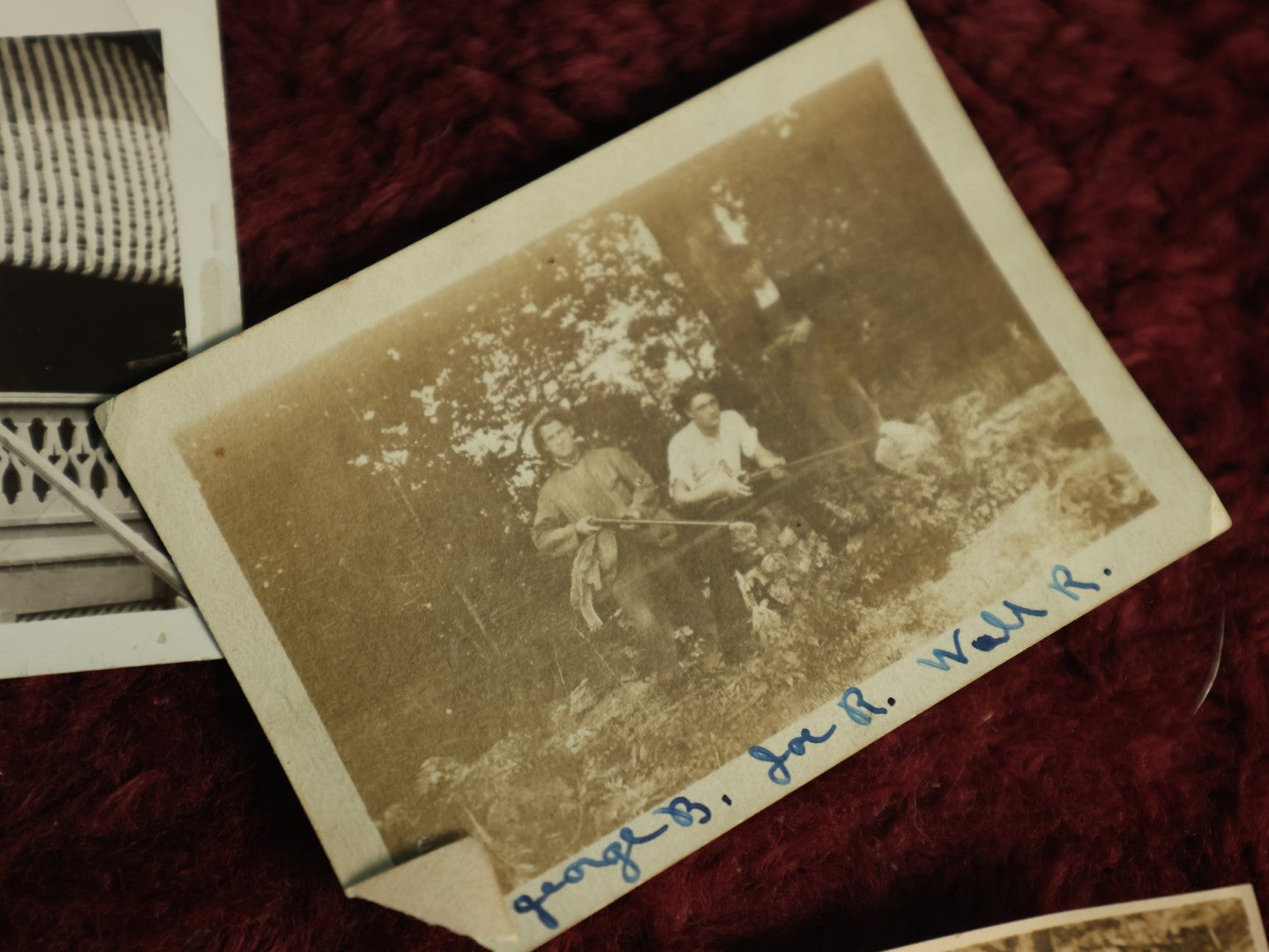 Lot 119 - Snapshot Grouping, Six Photos Of Men Being Men, Hunting, Smoking, Boxing, And Riding On A Teeny Tiny Little Car