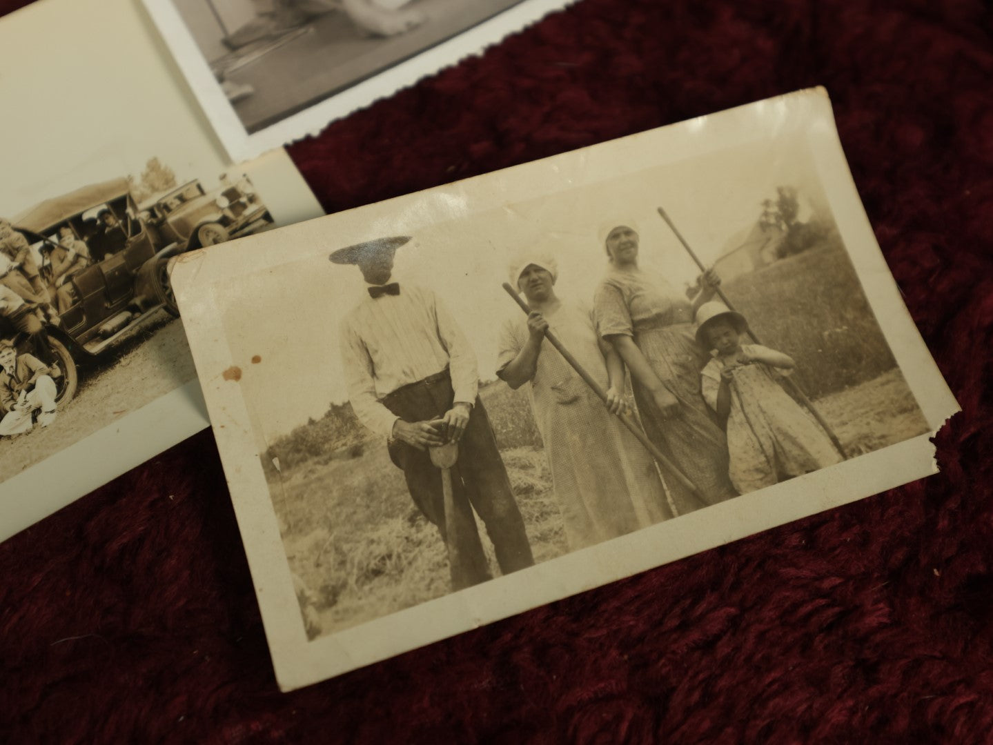 Lot 123 - Snapshot Grouping, Seven Photos, Woman Dancer, Woman On Boat, People In Front Of Car, And More