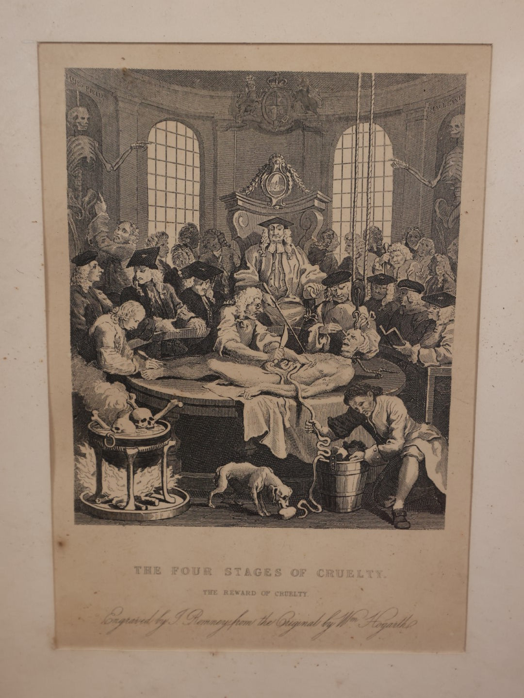 Lot 004 - "The Reward Of Cruelty," Antique Engraving By John Romney (1785-1863) After William Hogarth (1697-1764), Depicting Character Being Disemboweled While Alive By Surgeons, Final Image In Series "The Four Stages Of Cruelty"