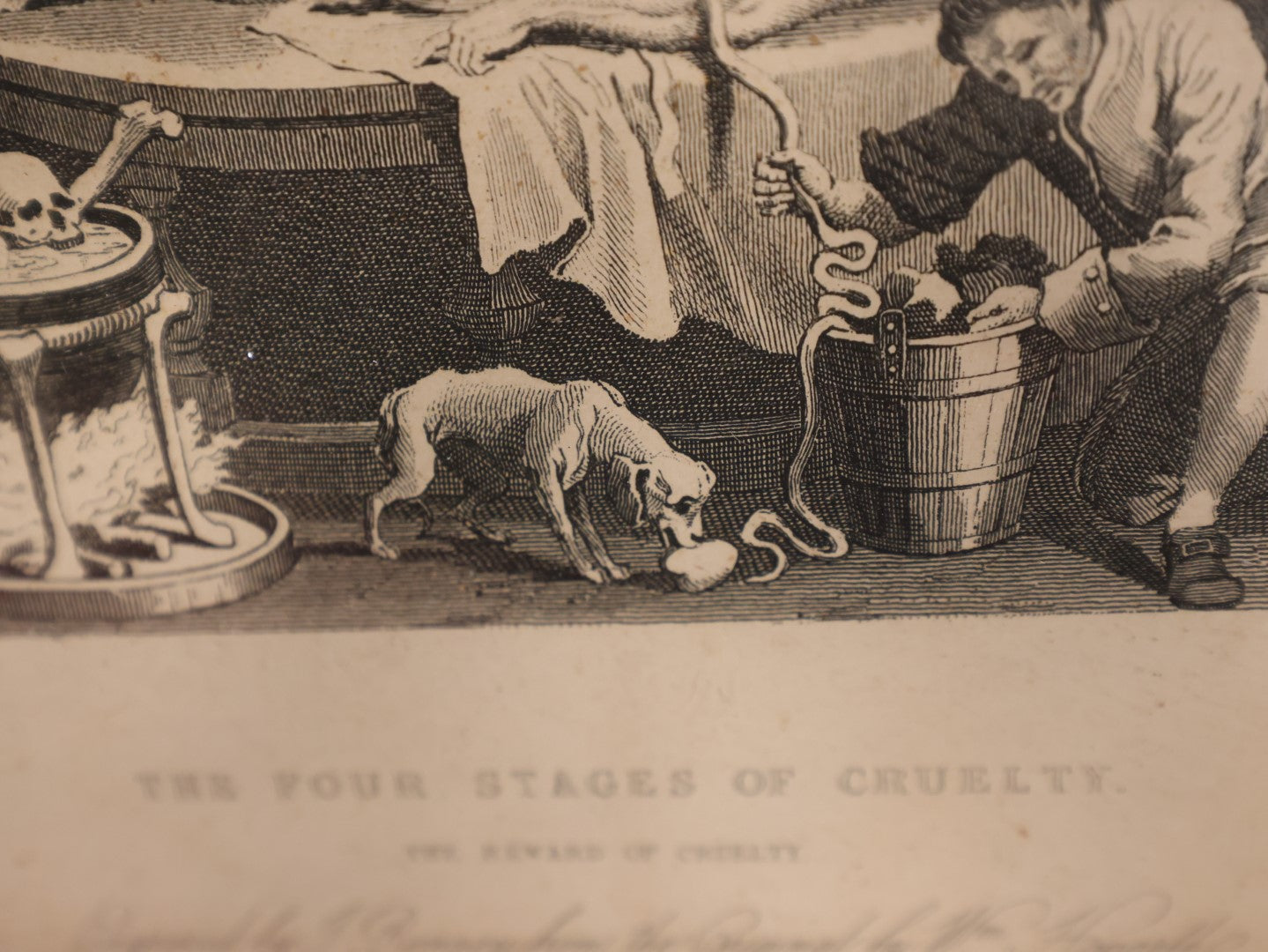 Lot 004 - "The Reward Of Cruelty," Antique Engraving By John Romney (1785-1863) After William Hogarth (1697-1764), Depicting Character Being Disemboweled While Alive By Surgeons, Final Image In Series "The Four Stages Of Cruelty"