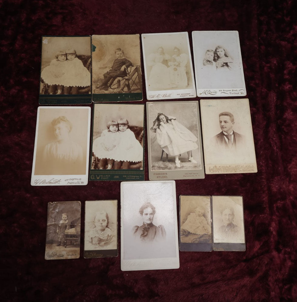 Lot 121 - Thirteen Piece Antique Photo Grouping With Nine Cabinet Cards And Four Carte De Visite C.D.V. Photographs, Varying Condition, Mostly Of Women And Children, Including Girl In Unusual Outfit