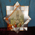 Lot 122 - Vintage Print Of Our Lady Of Fatima, Virgin Mary Apparition, In Handmade String Art Frame, Sold By  Binette Jewelry, Laconia, New Hampshire, U.S. Patent No. 142,356