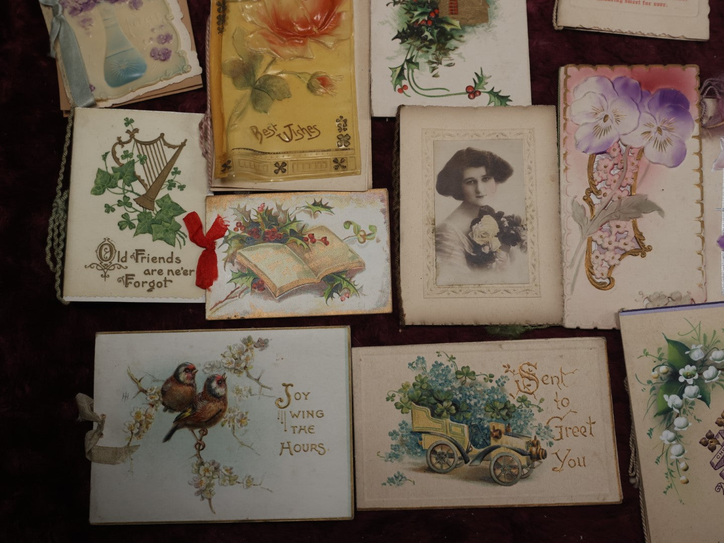 Lot 127 - Massive Collection Of 65+ Antique And Vintage Greeting Cards, Various Holidays, Including Forget Me Nots, Celluloid Cards, Cats, Santa And More