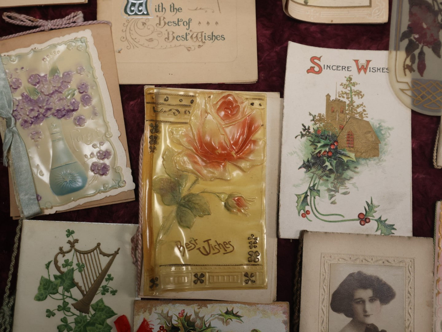 Lot 127 - Massive Collection Of 65+ Antique And Vintage Greeting Cards, Various Holidays, Including Forget Me Nots, Celluloid Cards, Cats, Santa And More