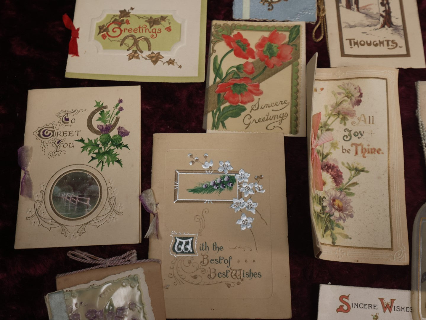 Lot 127 - Massive Collection Of 65+ Antique And Vintage Greeting Cards, Various Holidays, Including Forget Me Nots, Celluloid Cards, Cats, Santa And More