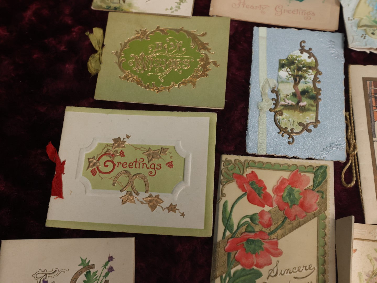 Lot 127 - Massive Collection Of 65+ Antique And Vintage Greeting Cards, Various Holidays, Including Forget Me Nots, Celluloid Cards, Cats, Santa And More