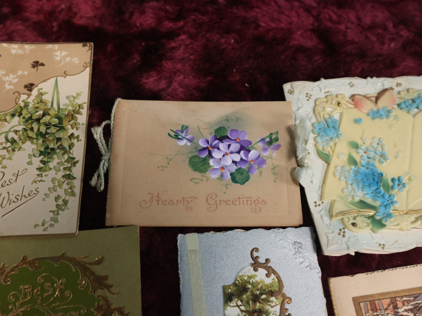 Lot 127 - Massive Collection Of 65+ Antique And Vintage Greeting Cards, Various Holidays, Including Forget Me Nots, Celluloid Cards, Cats, Santa And More