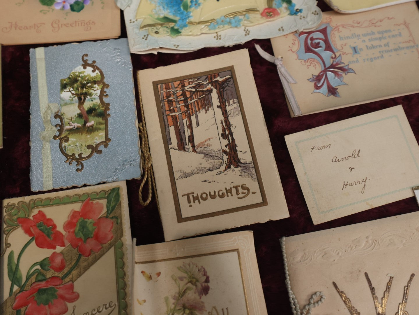 Lot 127 - Massive Collection Of 65+ Antique And Vintage Greeting Cards, Various Holidays, Including Forget Me Nots, Celluloid Cards, Cats, Santa And More