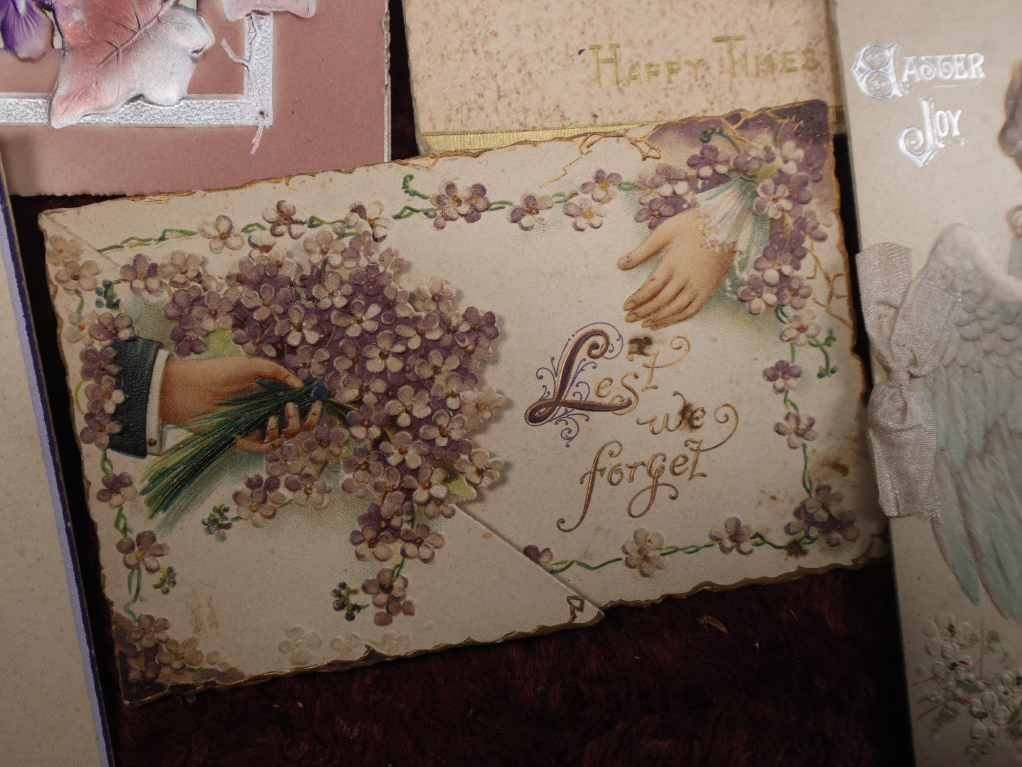 Lot 127 - Massive Collection Of 65+ Antique And Vintage Greeting Cards, Various Holidays, Including Forget Me Nots, Celluloid Cards, Cats, Santa And More