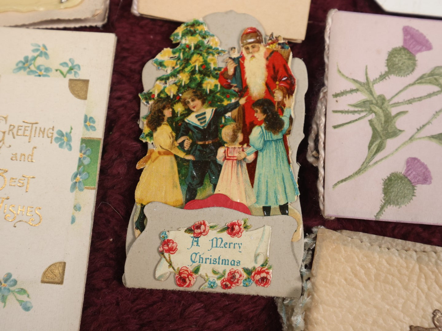 Lot 127 - Massive Collection Of 65+ Antique And Vintage Greeting Cards, Various Holidays, Including Forget Me Nots, Celluloid Cards, Cats, Santa And More