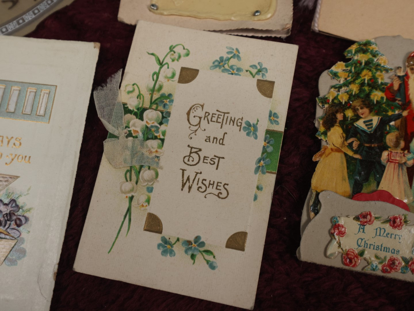 Lot 127 - Massive Collection Of 65+ Antique And Vintage Greeting Cards, Various Holidays, Including Forget Me Nots, Celluloid Cards, Cats, Santa And More