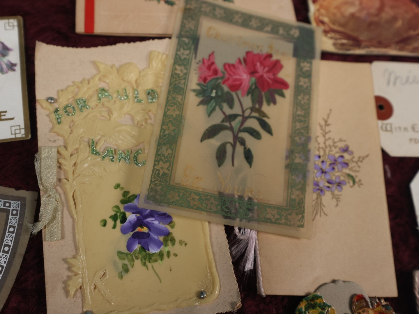 Lot 127 - Massive Collection Of 65+ Antique And Vintage Greeting Cards, Various Holidays, Including Forget Me Nots, Celluloid Cards, Cats, Santa And More