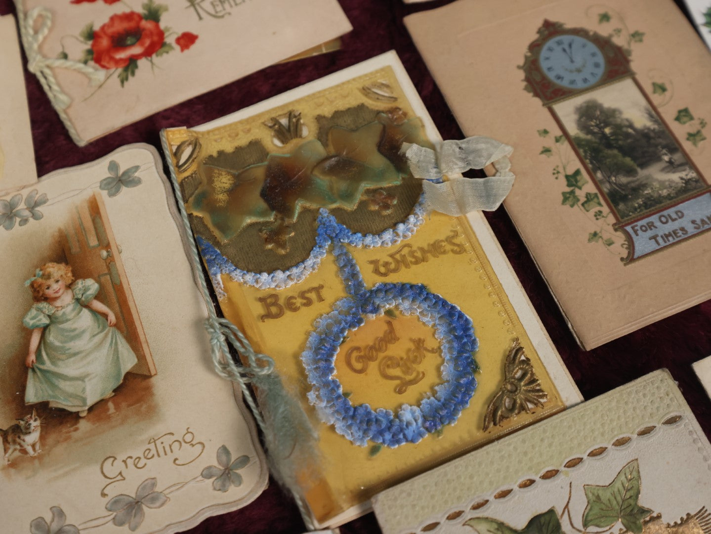 Lot 127 - Massive Collection Of 65+ Antique And Vintage Greeting Cards, Various Holidays, Including Forget Me Nots, Celluloid Cards, Cats, Santa And More