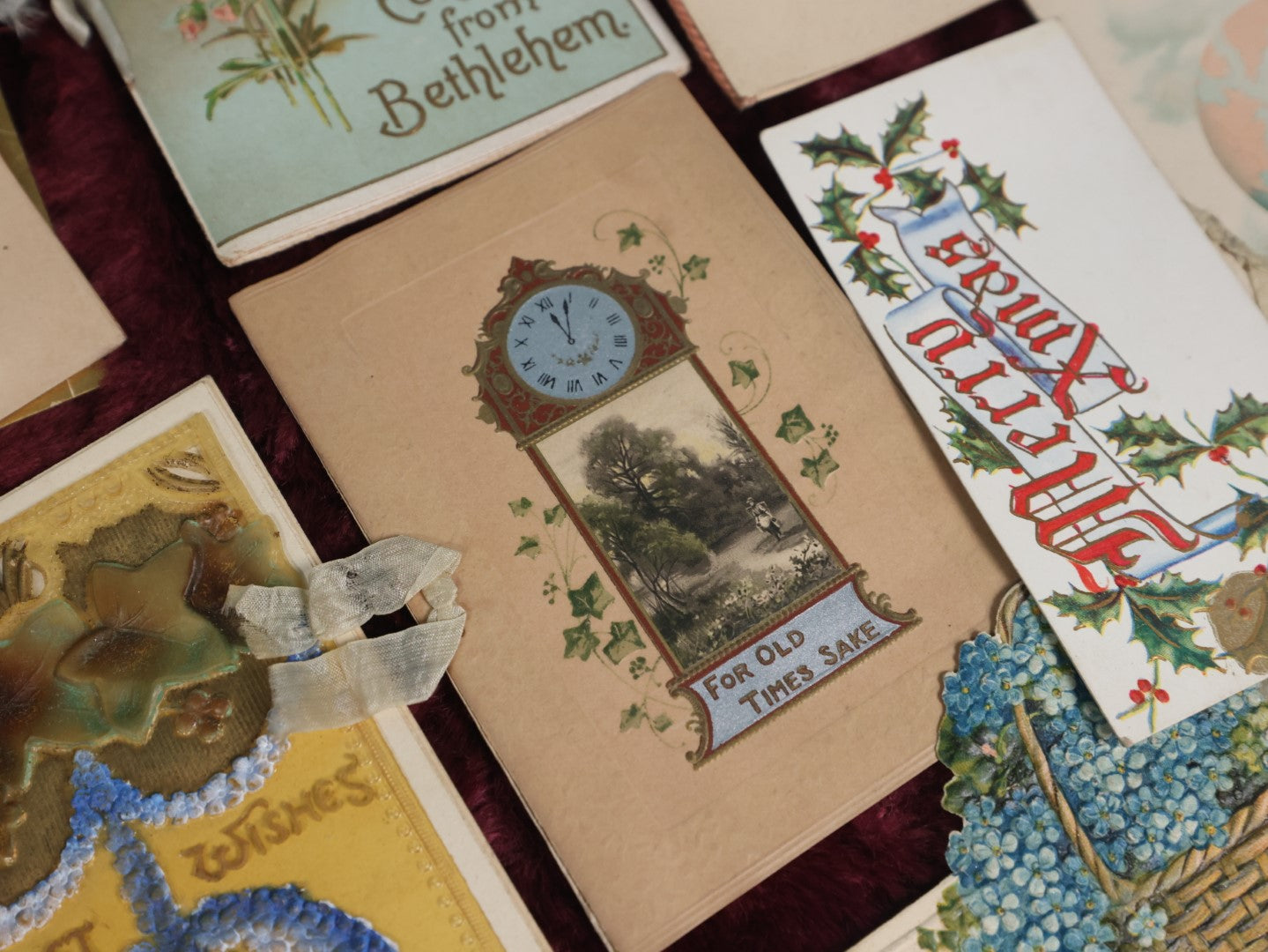 Lot 127 - Massive Collection Of 65+ Antique And Vintage Greeting Cards, Various Holidays, Including Forget Me Nots, Celluloid Cards, Cats, Santa And More