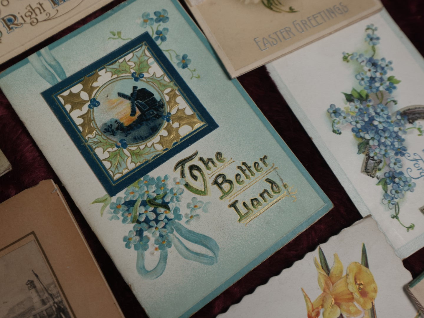 Lot 127 - Massive Collection Of 65+ Antique And Vintage Greeting Cards, Various Holidays, Including Forget Me Nots, Celluloid Cards, Cats, Santa And More