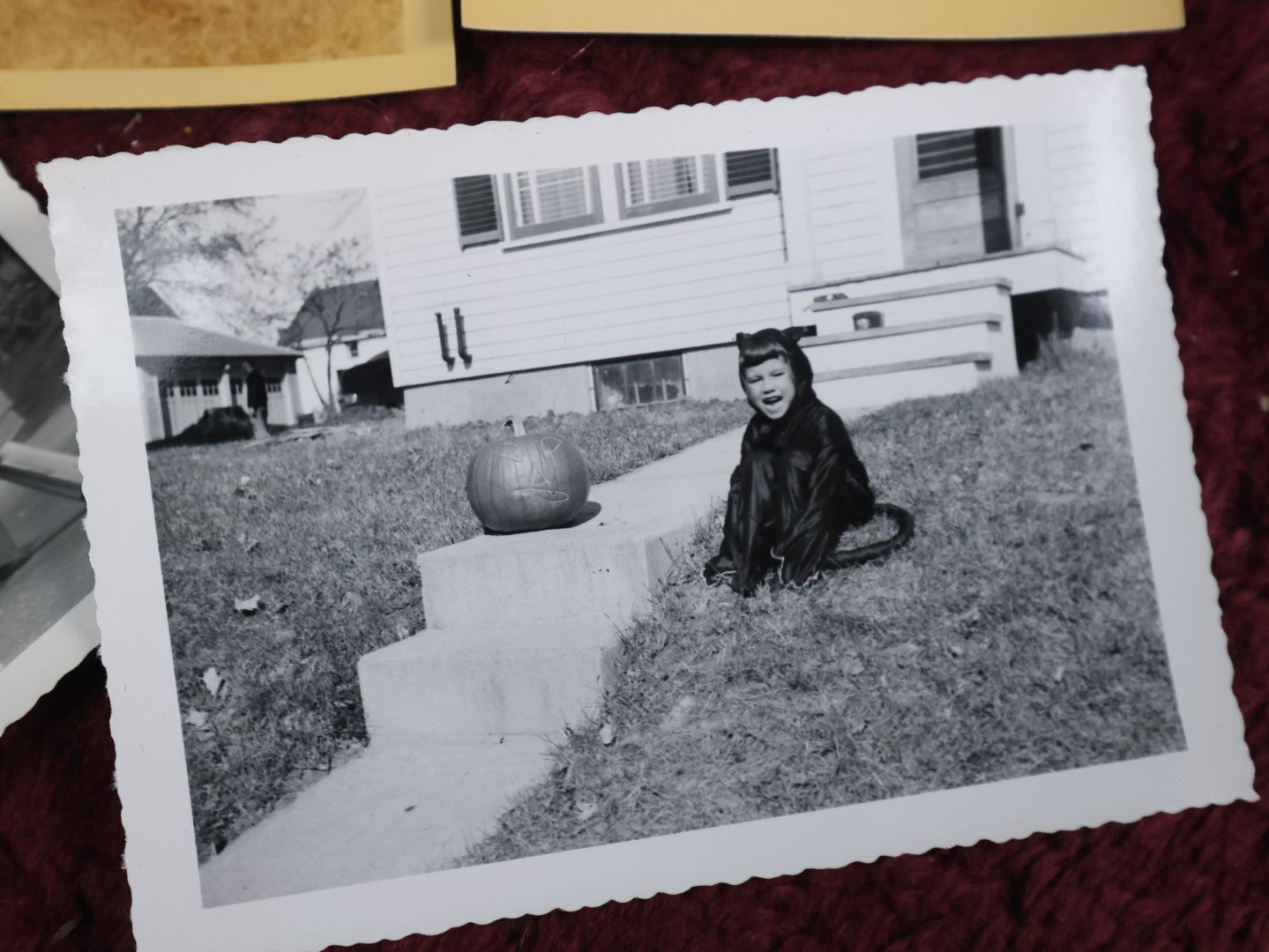 Lot 128 - Grouping Of Five Vintage Halloween Snapshot Photos Including Boy In Bat Costume, Trick Or Treaters