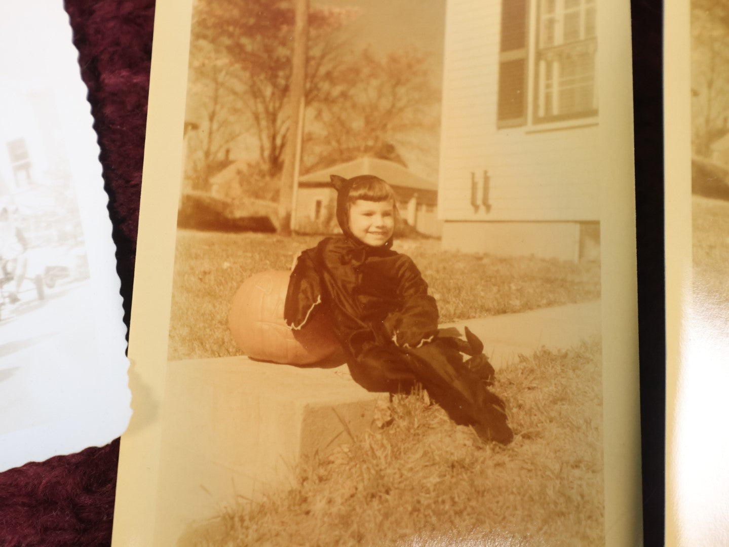 Lot 128 - Grouping Of Five Vintage Halloween Snapshot Photos Including Boy In Bat Costume, Trick Or Treaters