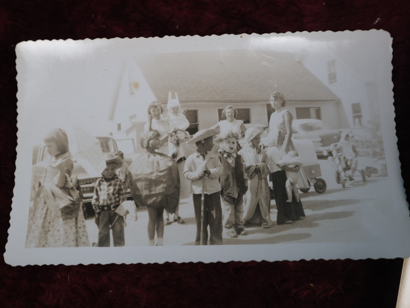 Lot 128 - Grouping Of Five Vintage Halloween Snapshot Photos Including Boy In Bat Costume, Trick Or Treaters