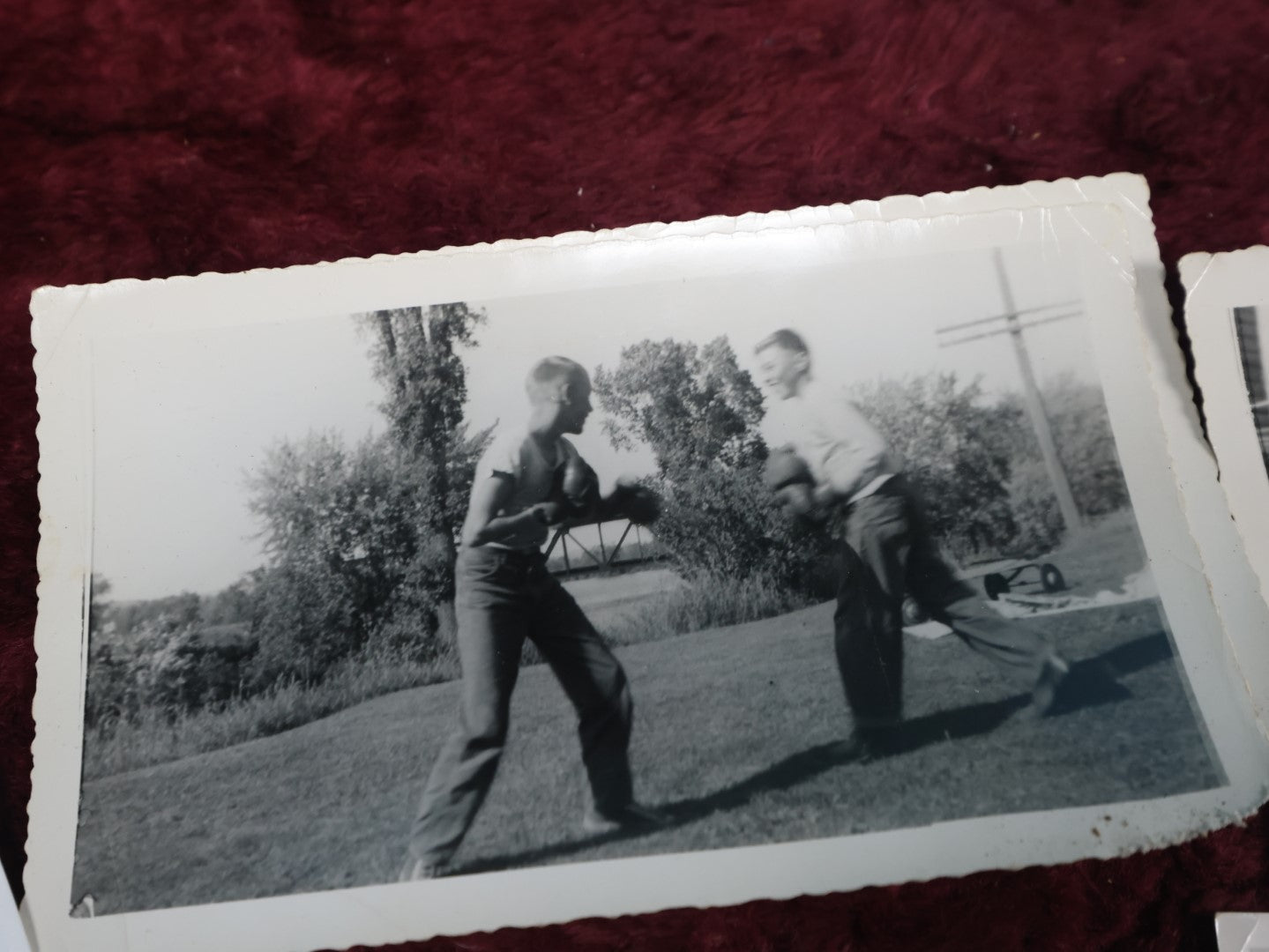 Lot 129 - Grouping Of Twenty Plus Fun Vintage Snapshot Photos, Mostly Of Men And Boys Being Men, Boxing, Fishing, Shooting, Swimming, Golfing, Plus Cool Double Exposure Photo