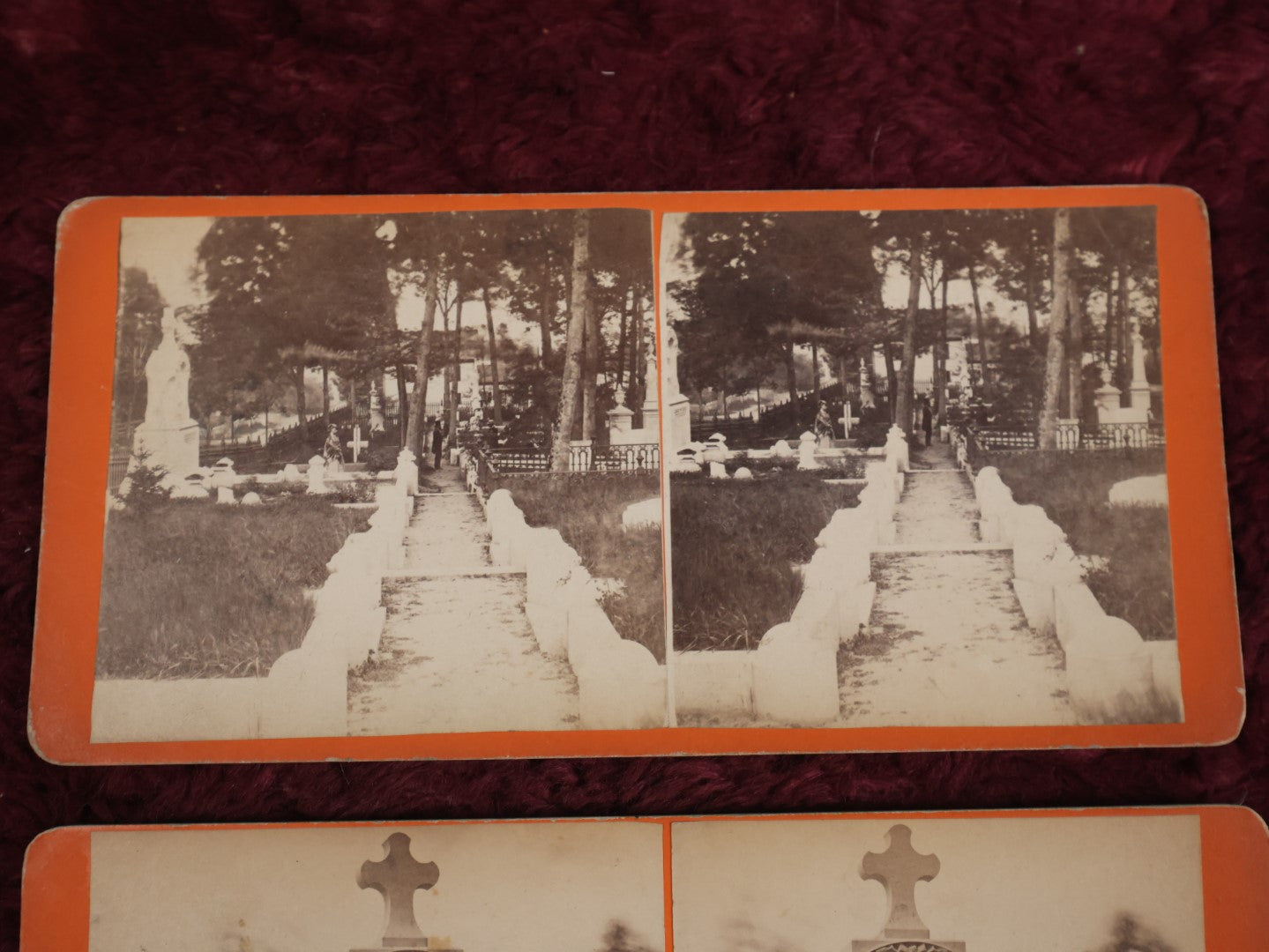 Lot 132 - Grouping Of Three Antique Stereo Cards Of Cemeteries, Including Nashua, New Hampshire, The Leonard White Noyes Grave, And Elgin Cathedral