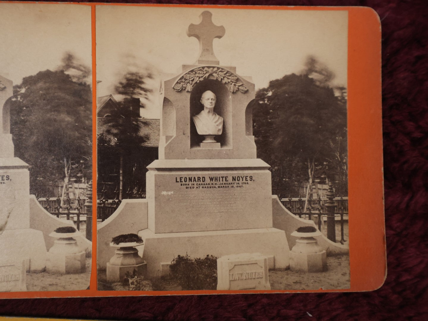 Lot 132 - Grouping Of Three Antique Stereo Cards Of Cemeteries, Including Nashua, New Hampshire, The Leonard White Noyes Grave, And Elgin Cathedral