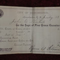 Lot 134 - City Of Manchester, New Hampshire Pine Grove Cemetery Plot Receipt, Dated 1886