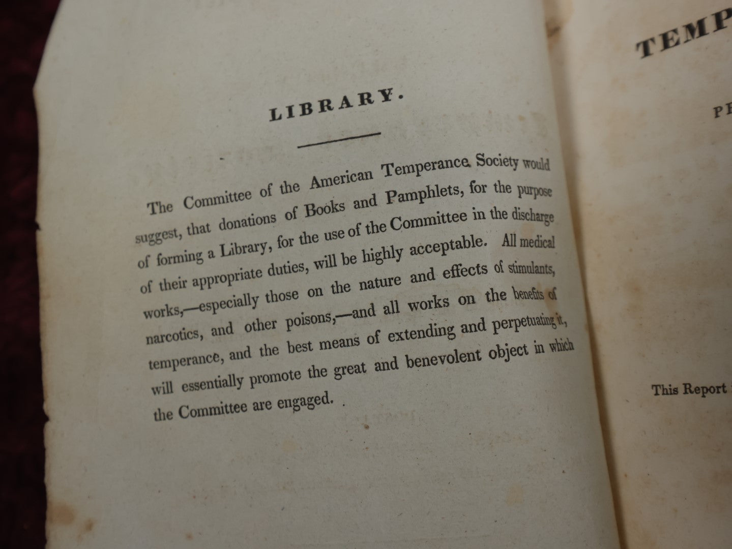 Lot 135 - Fourth Report Of The American Temperance Society, May 1831 Antique Booklet, Boston