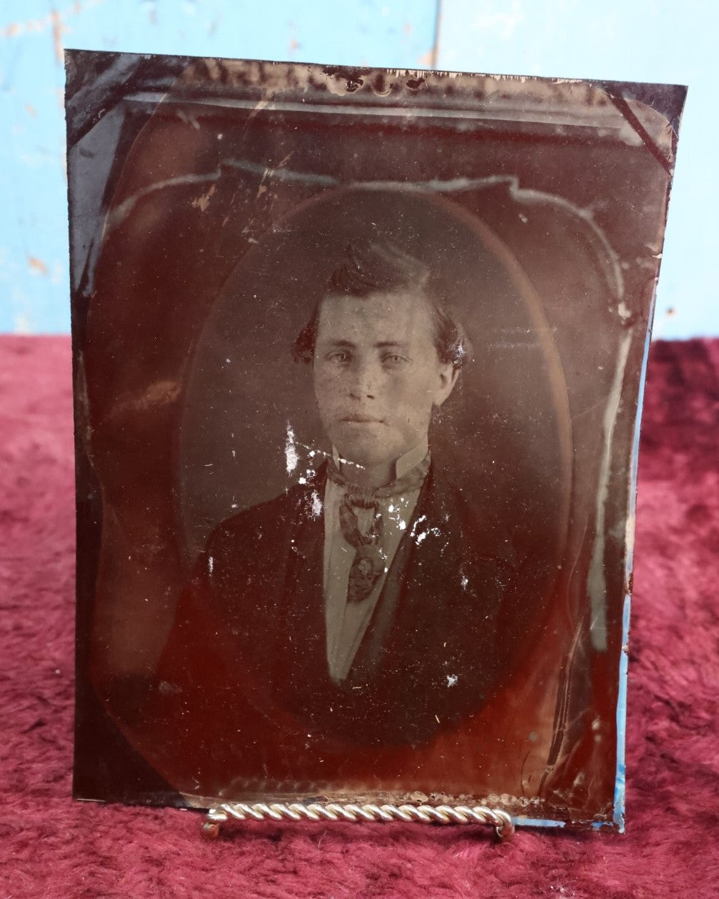 Lot 137 - Approximately Full Plate Tintype Photograph Copy Of An Earlier Daguerreotype Or Ambrotype Of A Young Man