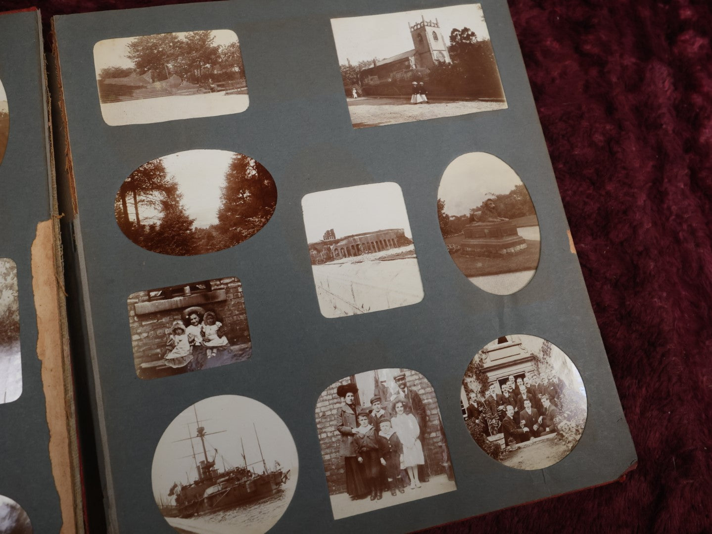 Lot 140 - Antique "Sunny Memories" Red Snap Shot Photo Album, Glossy Photos Of Men And Women At Work And Play, City Streets, And More