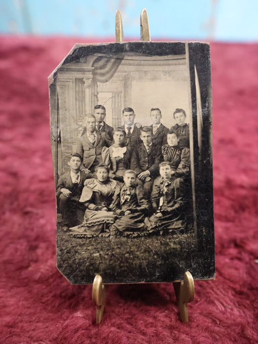 Lot 151 - Single Tintype Photograph, Group Of Twelve People, Maybe Students, Five Girls, Seven Boys (Take #1 - Cut On Left Corners)