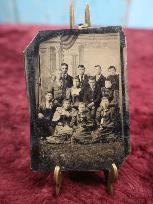 Lot 152 - Single Tintype Photograph, Group Of Twelve People, Maybe Students, Five Girls, Seven Boys (Take #2 - Cut On Top Left, Bottom Right Corners)