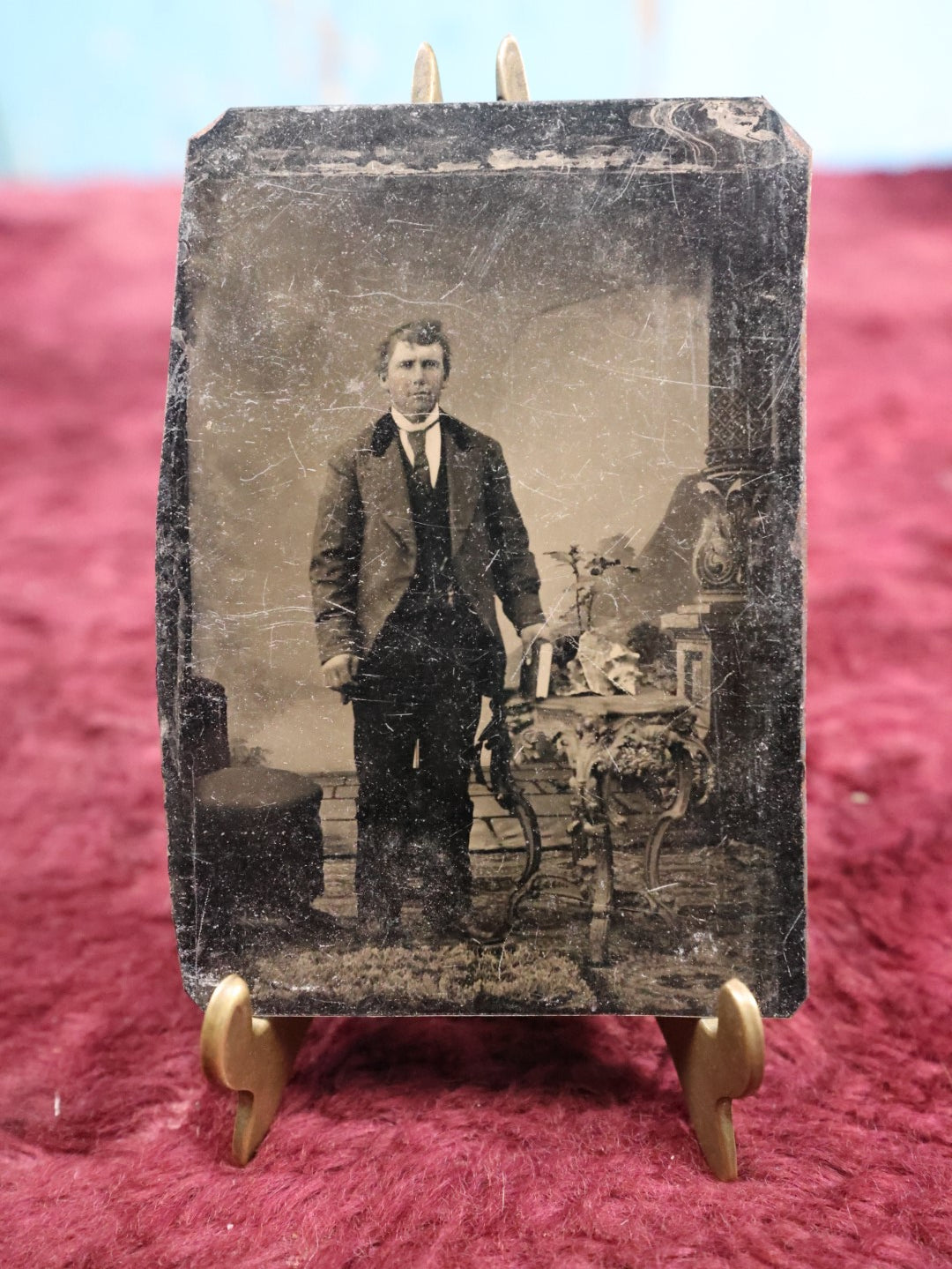 Lot 159 - Single Tintype Photograph, Man Holding Book On Table