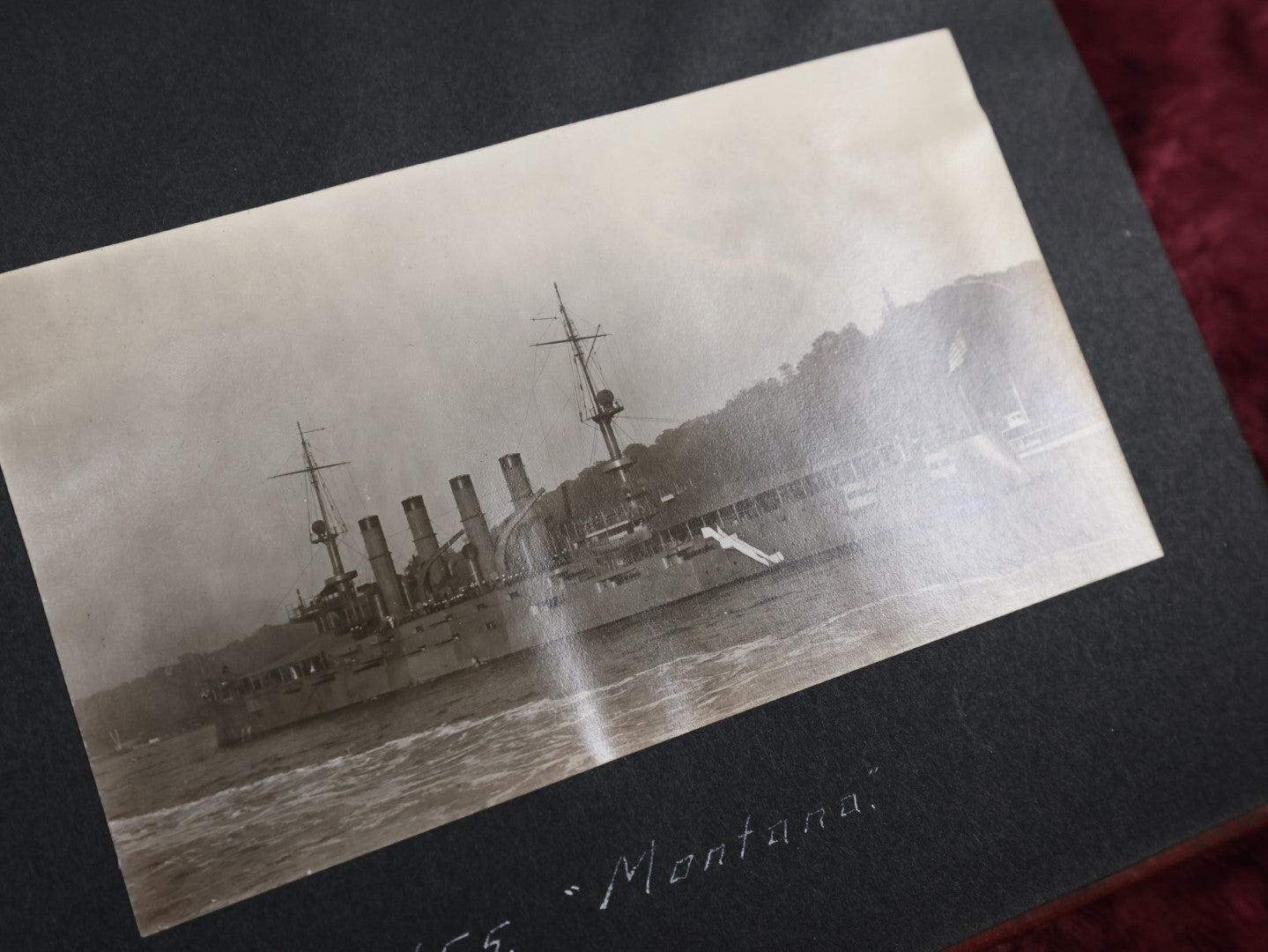 Lot 007 - Important Circa 1900-1920 Photo Album With Battleships, Ocean Liners, Yachts, Pitbulls, Cats, Auto-Racing, West Point, Travel Destinations, Sideshow Bear, Dozens Of Photos, Good Condition, Well Documented