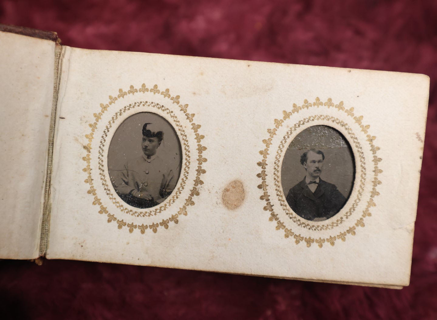 Lot 008 - Full Antique Gem Tintype Photo Album With Approximately 48 Images Of Women, Children, And Men