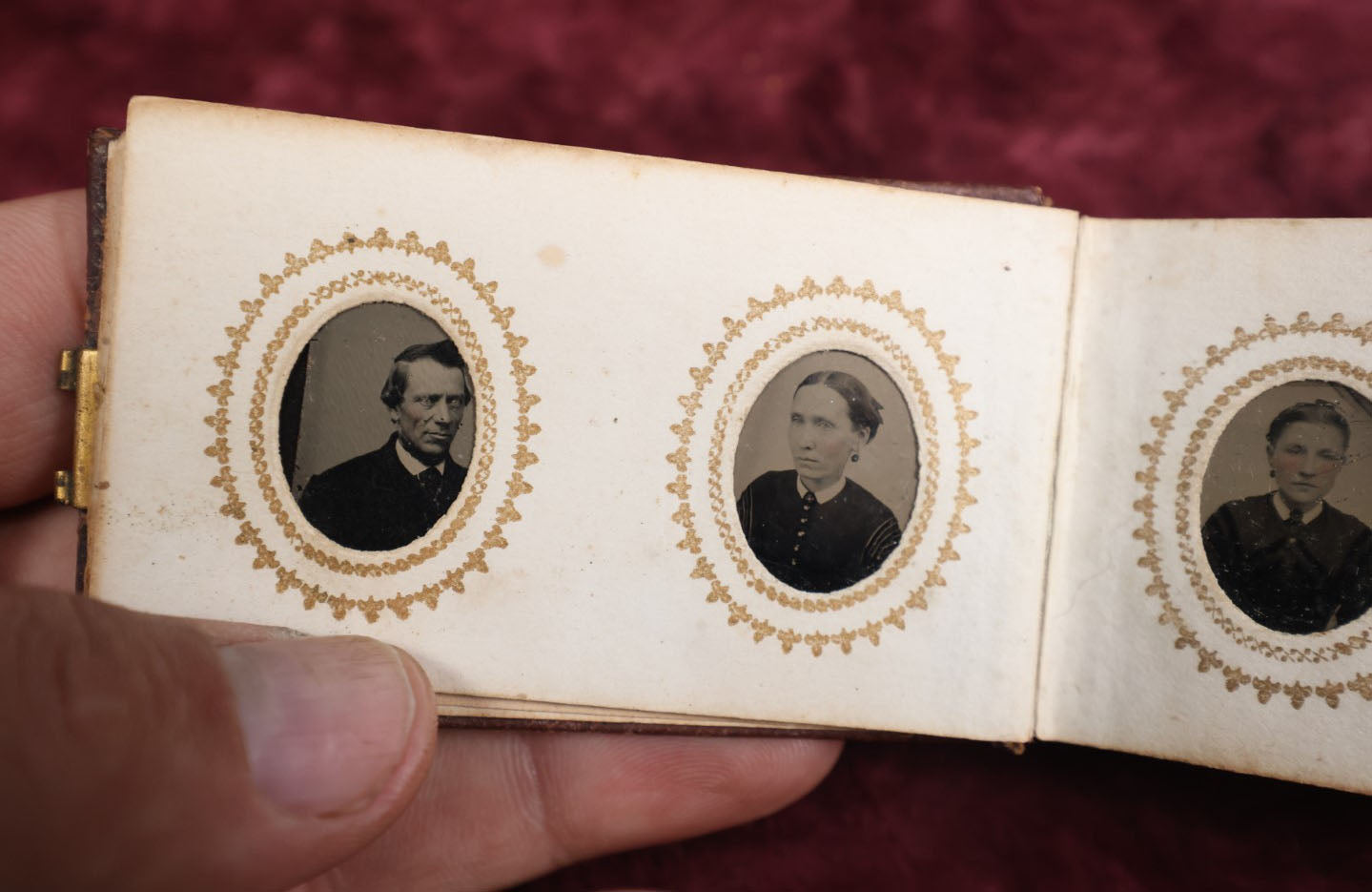 Lot 008 - Full Antique Gem Tintype Photo Album With Approximately 48 Images Of Women, Children, And Men