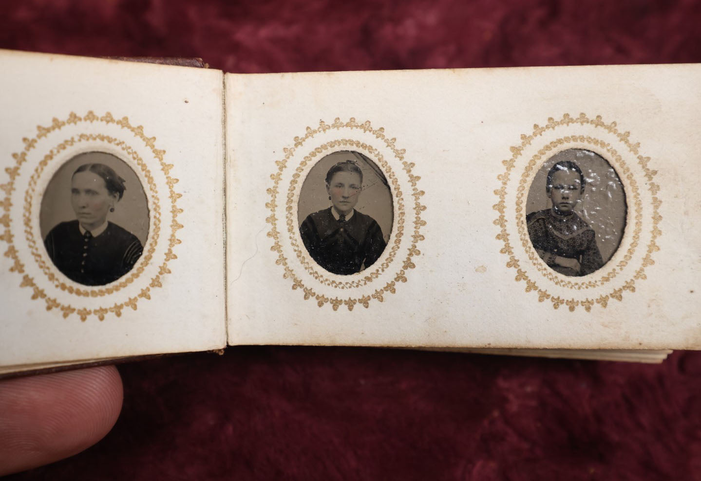 Lot 008 - Full Antique Gem Tintype Photo Album With Approximately 48 Images Of Women, Children, And Men